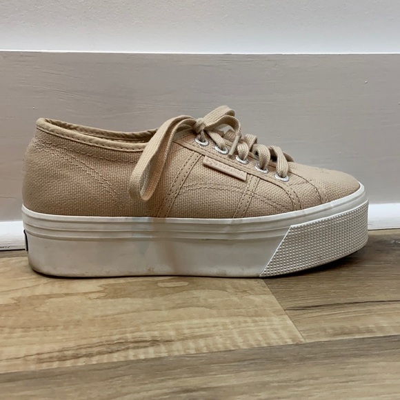 Superga Shoes - Beige Pink Platform Supergas